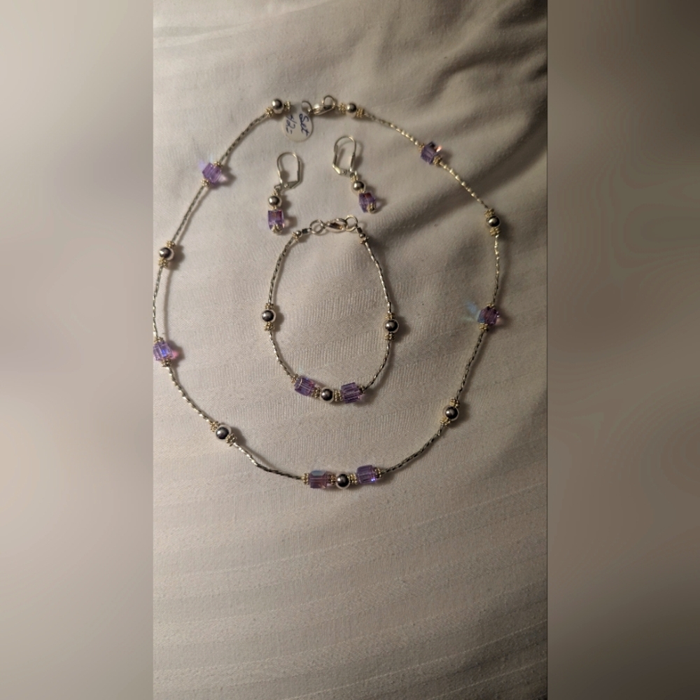 Square Swarovski Crystals Jewelry 3 piece Set